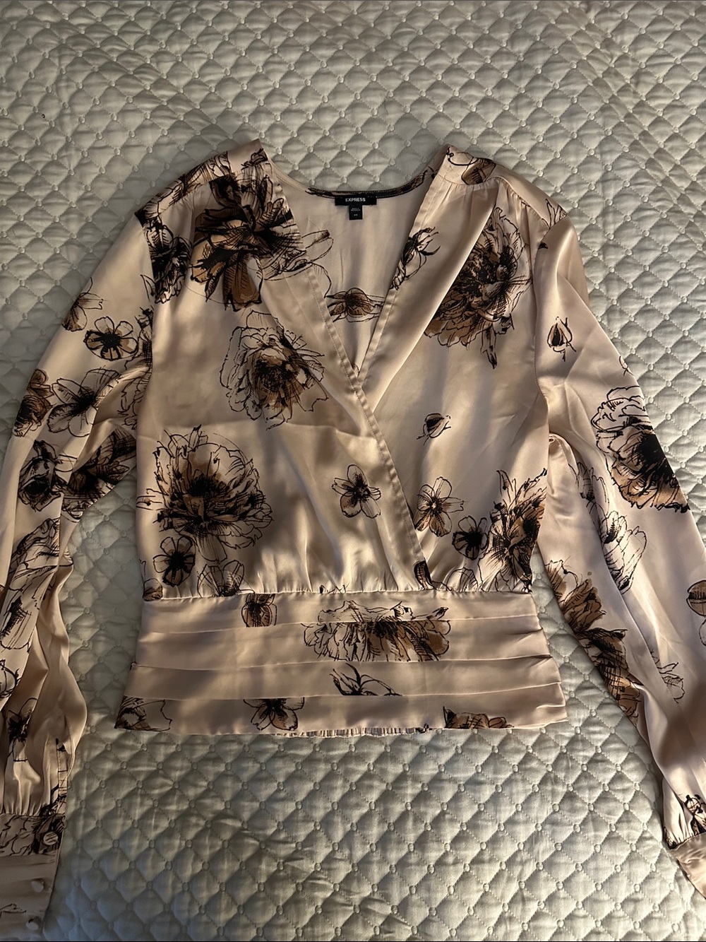 Express Blush Floral Wrap-Style Blouse